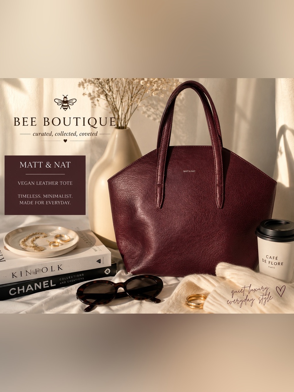 Matt & Nat Burgundy Wine Vegan Leather Structured Tote Bag